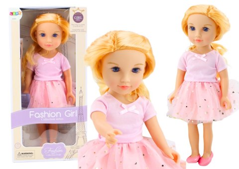Lalka W Sukience Z Tiulem Różowa Blond Włosy Lalka W Sukience Z Tiulem Różowa Blond Włosy