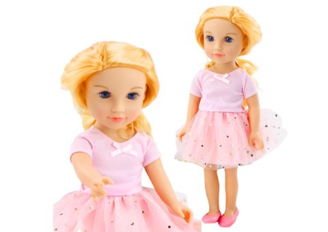 Lalka W Sukience Z Tiulem Różowa Blond Włosy Lalka W Sukience Z Tiulem Różowa Blond Włosy