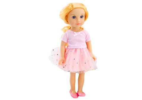 Lalka W Sukience Z Tiulem Różowa Blond Włosy Lalka W Sukience Z Tiulem Różowa Blond Włosy