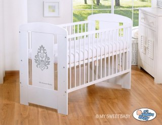 Drewniane białe łóżeczko dla niemowląt 120x60cm Glamour biało-szare