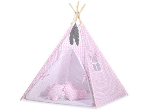Namiot TIPI dla dzieci +mata + zawieszki pióra - Chevron różowy Namiot TIPI dla dzieci +mata + zawieszki pióra - Chevron różowy