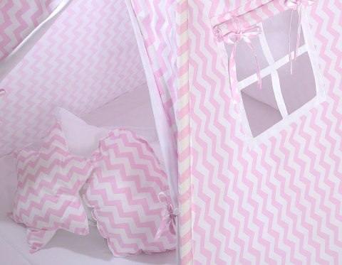 Namiot TIPI dla dzieci +mata + zawieszki pióra - Chevron różowy Namiot TIPI dla dzieci +mata + zawieszki pióra - Chevron różowy