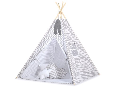 Namiot TIPI dla dzieci +mata + zawieszki pióra - Chevron szary Namiot TIPI dla dzieci +mata + zawieszki pióra - Chevron szary