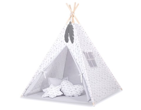 Namiot TIPI dla dzieci +mata + zawieszki pióra - Szare strzałki/szary Namiot TIPI dla dzieci +mata + zawieszki pióra - Szare strzałki/szary