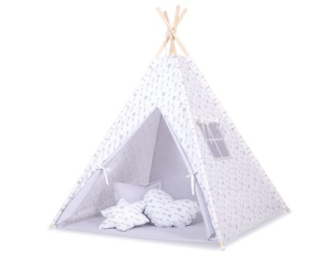 Namiot TIPI dla dzieci +mata + zawieszki pióra - Szare strzałki/szary Namiot TIPI dla dzieci +mata + zawieszki pióra - Szare strzałki/szary