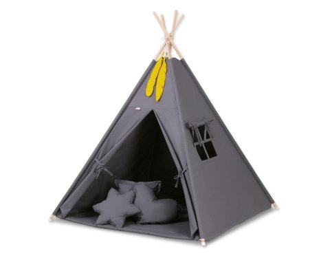 Namiot TIPI dla dzieci + mata + poduszki + zawieszki pióra - antracyt Namiot TIPI dla dzieci + mata + poduszki + zawieszki pióra - antracyt