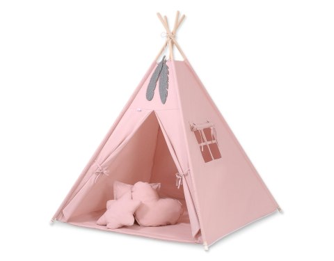Namiot TIPI dla dzieci + mata + poduszki + zawieszki pióra - brudny róż Namiot TIPI dla dzieci + mata + poduszki + zawieszki pióra - brudny róż