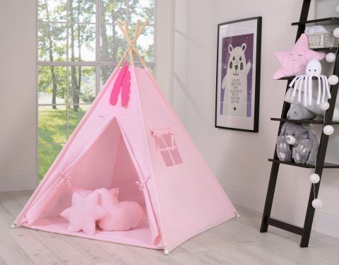 Namiot TIPI dla dzieci + mata + poduszki + zawieszki pióra - różowy Namiot TIPI dla dzieci + mata + poduszki + zawieszki pióra - różowy