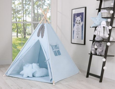 Namiot TIPI dla dzieci +mata + zawieszki pióra - niebieski Namiot TIPI dla dzieci +mata + zawieszki pióra - niebieski