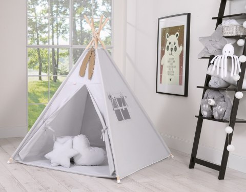 Namiot TIPI dla dzieci +mata + zawieszki pióra - szary Namiot TIPI dla dzieci +mata + zawieszki pióra - szary