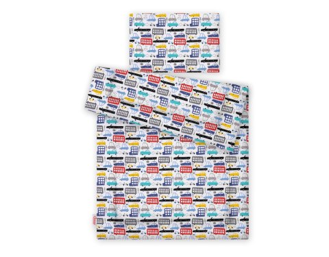 Komplet pościeli dla dzieci z wypełnieniem 120x90cm - kolorowe autka Komplet pościeli dla dzieci z wypełnieniem 120x90cm - kolorowe autka
