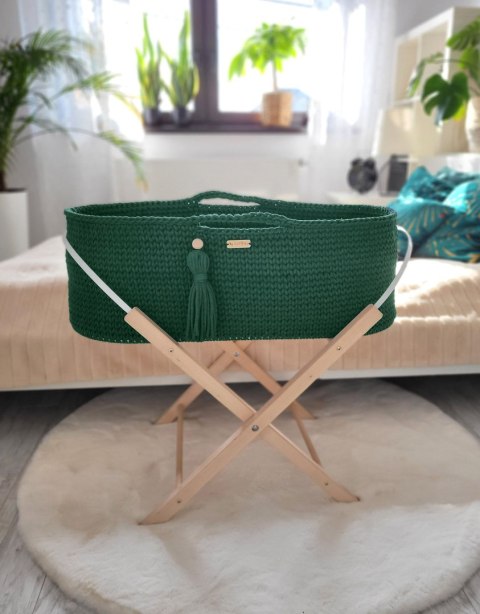 Kosz Mojżesza BOHO bawełniany Handmade z materacykiem - butelkowa zieleń Kosz Mojżesza BOHO bawełniany Handmade z materacykiem - butelkowa zieleń