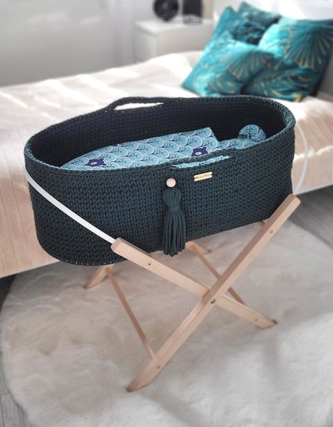 Kosz Mojżesza BOHO bawełniany Handmade z materacykiem - butelkowa zieleń Kosz Mojżesza BOHO bawełniany Handmade z materacykiem - butelkowa zieleń