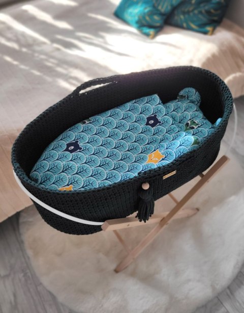 Kosz Mojżesza BOHO bawełniany Handmade z materacykiem - butelkowa zieleń Kosz Mojżesza BOHO bawełniany Handmade z materacykiem - butelkowa zieleń