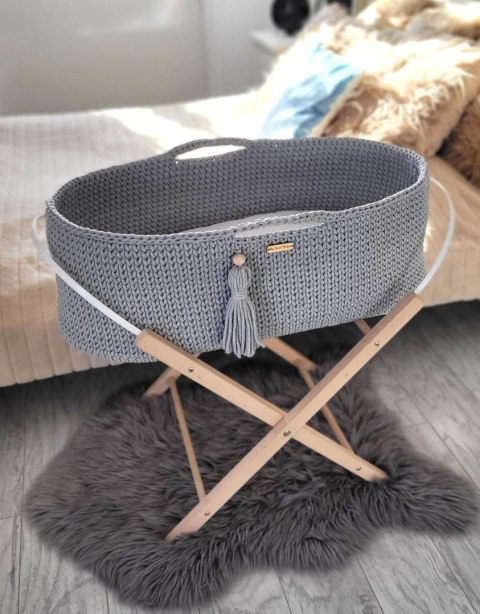 Kosz Mojżesza BOHO bawełniany Handmade z materacykiem - ciemny szary Kosz Mojżesza BOHO bawełniany Handmade z materacykiem - ciemny szary