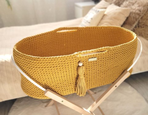 Kosz Mojżesza BOHO bawełniany Handmade z materacykiem - musztardowy Kosz Mojżesza BOHO bawełniany Handmade z materacykiem - musztardowy