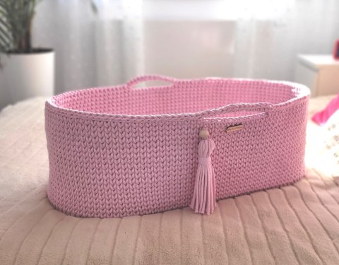 Kosz Mojżesza BOHO bawełniany Handmade z materacykiem - różowy Kosz Mojżesza BOHO bawełniany Handmade z materacykiem - różowy