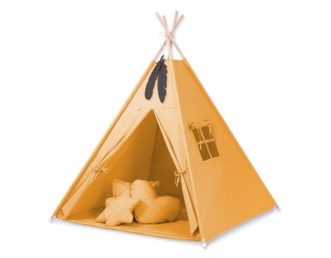 Namiot TIPI dla dzieci + mata + poduszki + zawieszki pióra - musztardowy Namiot TIPI dla dzieci + mata + poduszki + zawieszki pióra - musztardowy