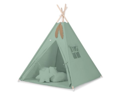 Namiot TIPI dla dzieci + mata + poduszki + zawieszki pióra - szałwia Namiot TIPI dla dzieci + mata + poduszki + zawieszki pióra - szałwia