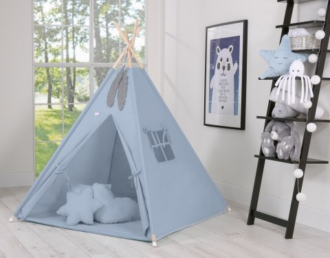 Namiot TIPI dla dzieci +mata + zawieszki pióra - brudny niebieski Namiot TIPI dla dzieci +mata + zawieszki pióra - brudny niebieski