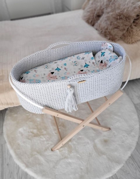 Kosz Mojżesza BOHO Handmade ze stojakiem - jasny szary Kosz Mojżesza BOHO Handmade ze stojakiem - jasny szary