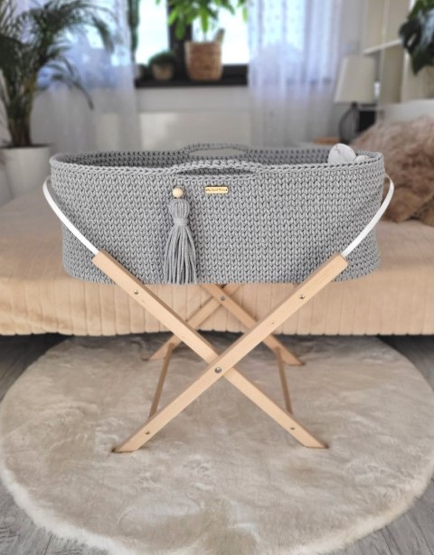 Kosz Mojżesza BOHO Handmade ze stojakiem - szary Kosz Mojżesza BOHO Handmade ze stojakiem - szary