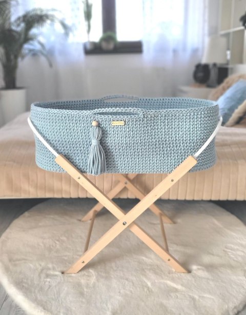 Kosz Mojżesza BOHO Handmade ze stojakiem misty blue Kosz Mojżesza BOHO Handmade ze stojakiem misty blue