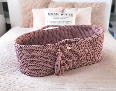 Kosz Mojżesza BOHO bawełniany Handmade z materacykiem - mauve Kosz Mojżesza BOHO bawełniany Handmade z materacykiem - mauve