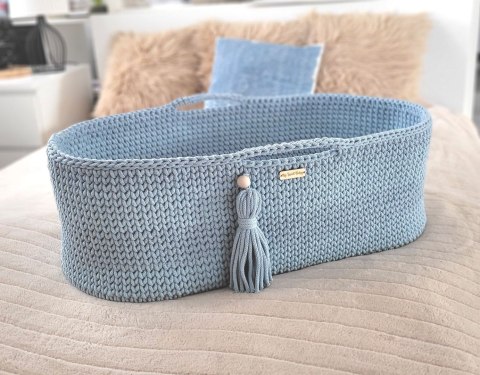 Kosz Mojżesza BOHO bawełniany Handmade z materacykiem - misty blue Kosz Mojżesza BOHO bawełniany Handmade z materacykiem - misty blue