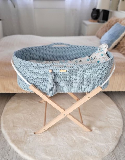 Kosz Mojżesza BOHO bawełniany Handmade z materacykiem - misty blue Kosz Mojżesza BOHO bawełniany Handmade z materacykiem - misty blue