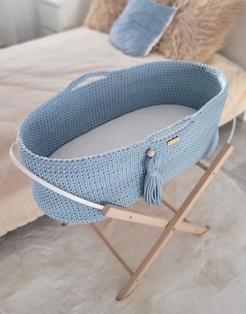 Kosz Mojżesza BOHO bawełniany Handmade z materacykiem - misty blue Kosz Mojżesza BOHO bawełniany Handmade z materacykiem - misty blue