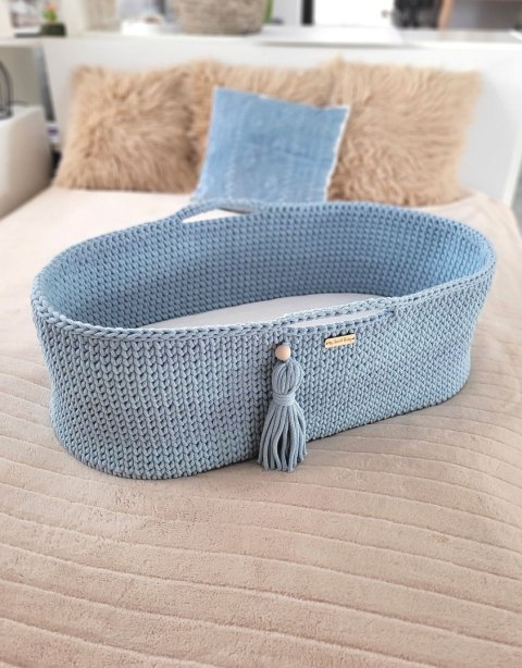 Kosz Mojżesza BOHO bawełniany Handmade z materacykiem - misty blue Kosz Mojżesza BOHO bawełniany Handmade z materacykiem - misty blue