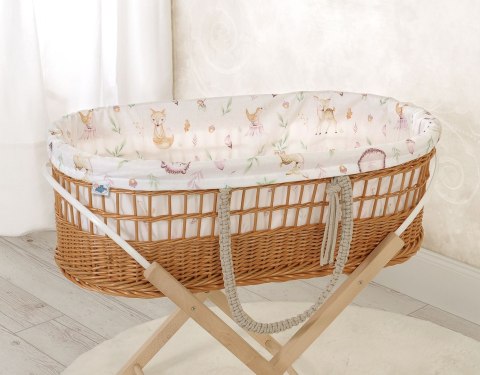 Kosz mojżesza BOHO wiklinowy ze stojakiem z wyściółką bawełnianą - leśna delikatność Kosz mojżesza BOHO wiklinowy ze stojakiem z wyściółką bawełnianą - leśna delikatność