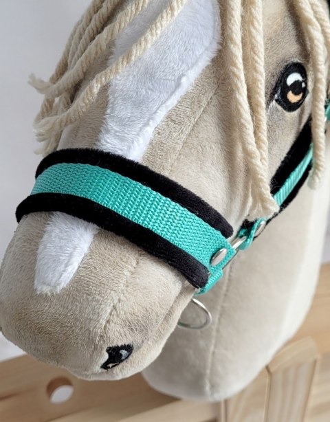 Zestaw do Hobby Horse: kantar A3 z czarnym futerkiem + uwiąz ze sznurka - czarno-miętowy Zestaw do Hobby Horse: kantar A3 z czarnym futerkiem + uwiąz ze sznurka - czarno-miętowy