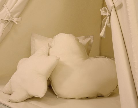 Namiot TIPI dla dzieci + mata + poduszki + zawieszki pióra - beżowy Namiot TIPI dla dzieci + mata + poduszki + zawieszki pióra - beżowy