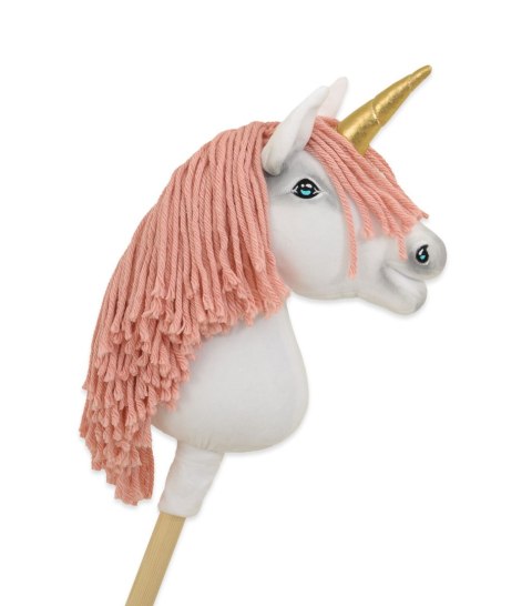Hobby Horse Jednorożec na kiju mały biały, grzywa brudny róż i złoty róg Hobby Horse Jednorożec na kiju mały biały, grzywa brudny róż i złoty róg
