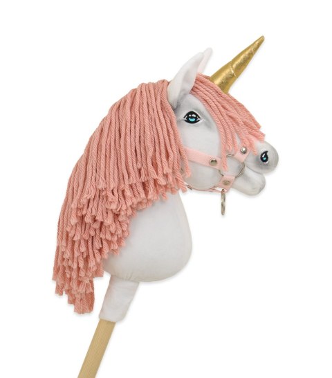 Hobby Horse Jednorożec na kiju mały biały, grzywa brudny róż i złoty róg Hobby Horse Jednorożec na kiju mały biały, grzywa brudny róż i złoty róg