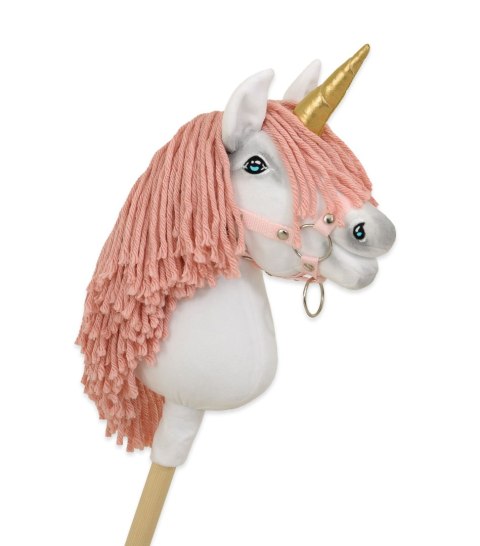 Hobby Horse Jednorożec na kiju mały biały, grzywa brudny róż i złoty róg Hobby Horse Jednorożec na kiju mały biały, grzywa brudny róż i złoty róg
