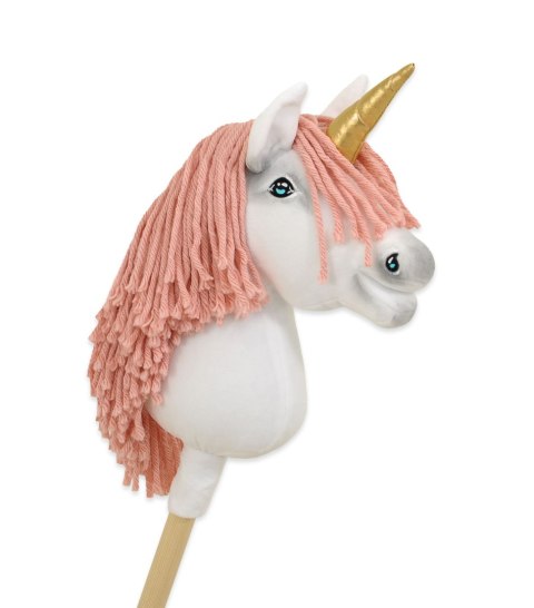 Hobby Horse Jednorożec na kiju mały biały, grzywa brudny róż i złoty róg Hobby Horse Jednorożec na kiju mały biały, grzywa brudny róż i złoty róg