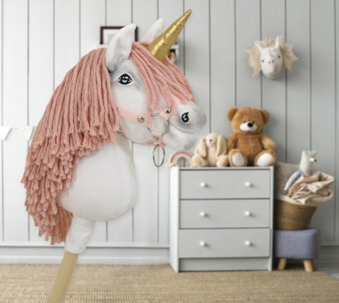 Hobby Horse Jednorożec na kiju mały biały, grzywa brudny róż i złoty róg Hobby Horse Jednorożec na kiju mały biały, grzywa brudny róż i złoty róg