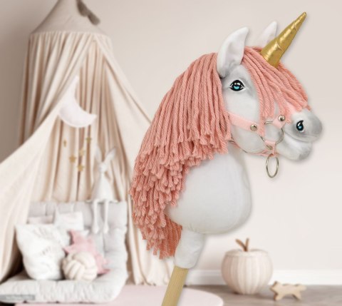 Hobby Horse Jednorożec na kiju mały biały, grzywa brudny róż i złoty róg Hobby Horse Jednorożec na kiju mały biały, grzywa brudny róż i złoty róg