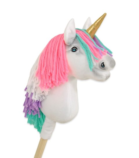 Hobby Horse Jednorożec na kiju mały biały z kolorową grzywą i złotym rogiem Hobby Horse Jednorożec na kiju mały biały z kolorową grzywą i złotym rogiem