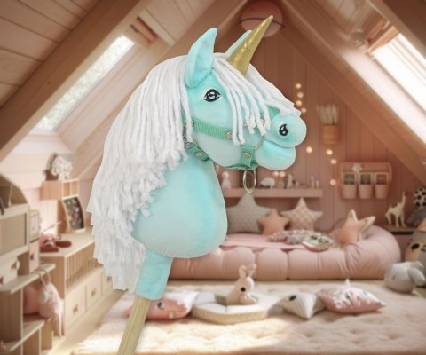 Hobby Horse Jednorożec na kiju mały miętowy z białą grzywą i złotym rogiem Hobby Horse Jednorożec na kiju mały miętowy z białą grzywą i złotym rogiem