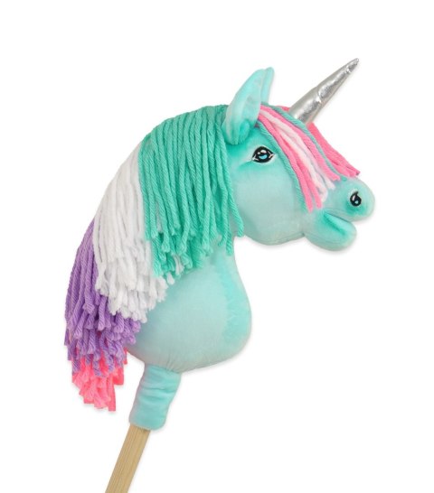 Hobby Horse Jednorożec na kiju mały miętowy z kolorową grzywą i srebrnym rogiem Hobby Horse Jednorożec na kiju mały miętowy z kolorową grzywą i srebrnym rogiem