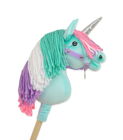 Hobby Horse Jednorożec na kiju mały miętowy z kolorową grzywą i srebrnym rogiem Hobby Horse Jednorożec na kiju mały miętowy z kolorową grzywą i srebrnym rogiem