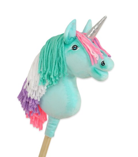 Hobby Horse Jednorożec na kiju mały miętowy z kolorową grzywą i srebrnym rogiem Hobby Horse Jednorożec na kiju mały miętowy z kolorową grzywą i srebrnym rogiem