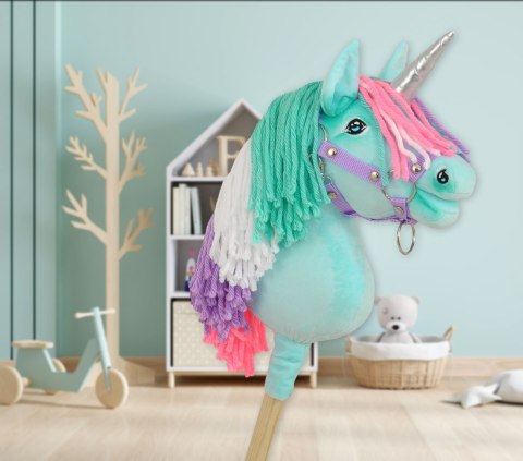 Hobby Horse Jednorożec na kiju mały miętowy z kolorową grzywą i srebrnym rogiem Hobby Horse Jednorożec na kiju mały miętowy z kolorową grzywą i srebrnym rogiem