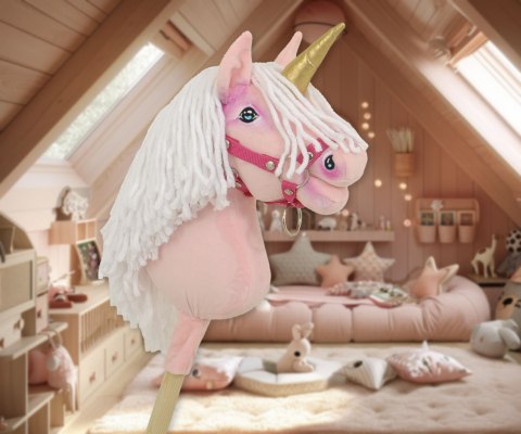 Hobby Horse Jednorożec na kiju mały różowy z białą grzywą i złotym rogiem Hobby Horse Jednorożec na kiju mały różowy z białą grzywą i złotym rogiem