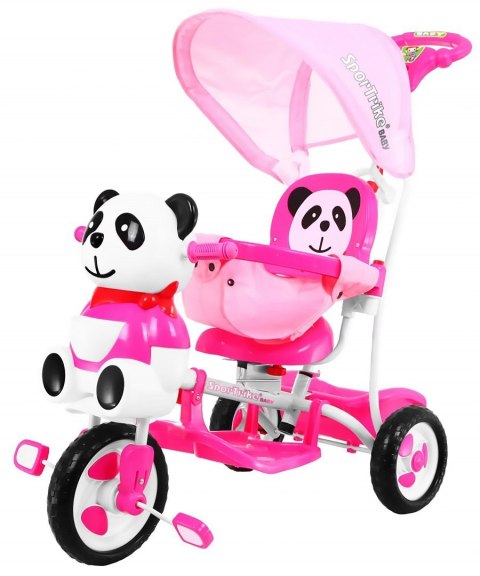 3-kołowy Rowerek dla dzieci Panda Różowy + Dźwięki + Daszek + Barierka + Podnóżek + Rączka + Schowek 3-kołowy Rowerek dla dzieci Panda Różowy + Dźwięki + Daszek + Barierka + Podnóżek + Rączka + Schowek