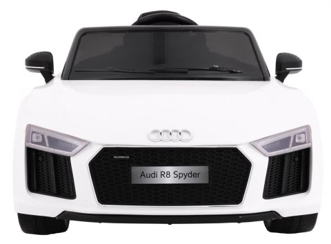 Audi R8 Spyder na akumulator Biały + Pilot + EVA + Wolny Start + Radio MP3 + LED Audi R8 Spyder na akumulator Biały + Pilot + EVA + Wolny Start + Radio MP3 + LED